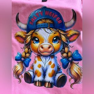 NEW Pink Graphic Tee with Cute Cow Design